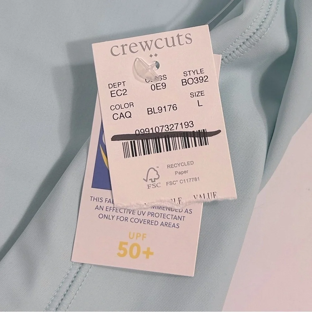 NEW Crewcuts Kids' short-sleeve rash guard in Cupcake Aqua for boys